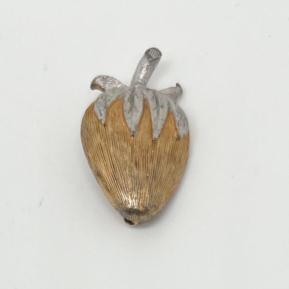 Vintage Jewelry - Vintage Brushed Gold and Silver Tone Strawberry Fruit Brooch Pin